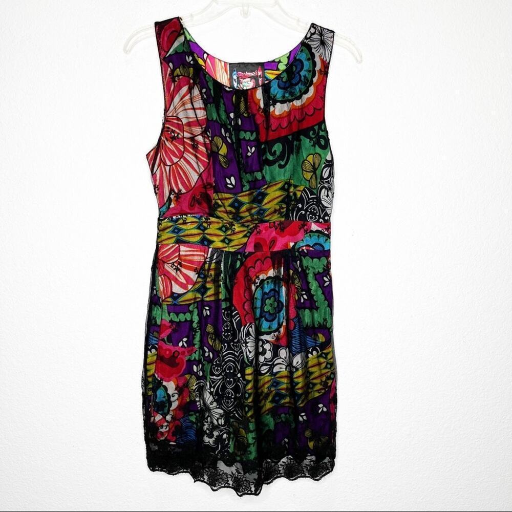 Desigual Chiffon Mesh Fit & Flare Layered Dress Art to Wear Graphic Print